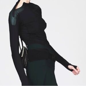 Johanna Parv Designer Sz S Long Sleeve Shoulder Zip Top Silicone Dots Black Lime